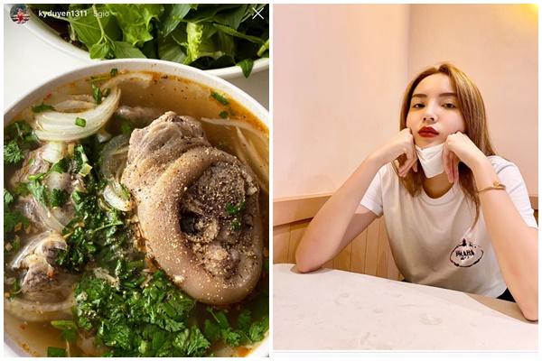 Mở đầu tin sao Việt là hình ảnh tô bún bò - chân giò ngon miệng do chính tay Kỳ Duyên chế biến mọi khâu. Hoa hậu Việt Nam 2014 nhận được nhiều lời khen vì đảm đang bếp núc.