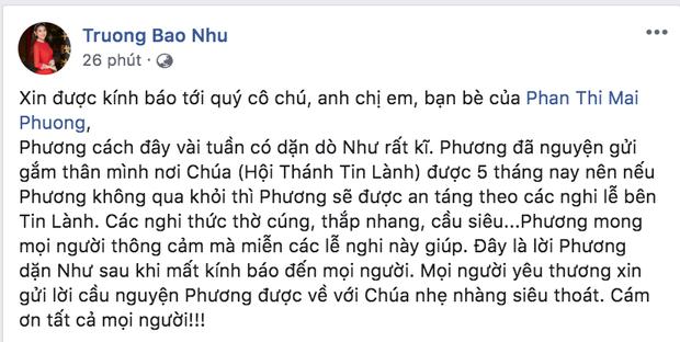 Di nguyện của Mai Phương: Mong bỏ qua thắp hương, thờ cúng trong tang lễ-1