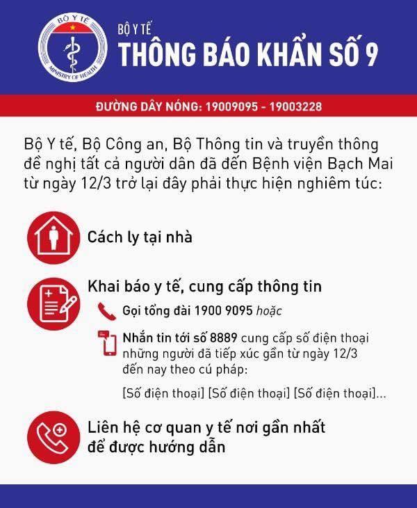 Thông báo khẩn gửi người dân đã đến BV Bạch Mai từ ngày 12/3-1