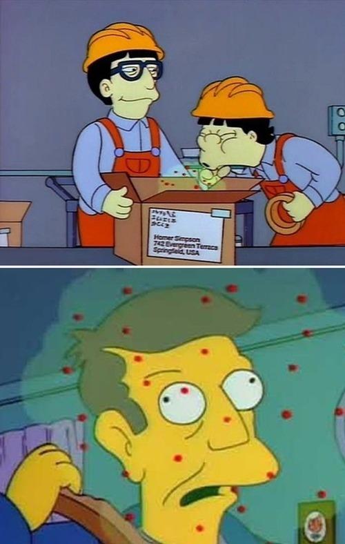 Phim hoạt hình dài kỳ Gia đình Simpson (The Simpsons) từng nói tới một dịch bệnh xuất phát từ châu Á. Các công nhân đóng hoa quả ở Nhật Bản ho liên tục và truyền virus tới nước Mỹ.