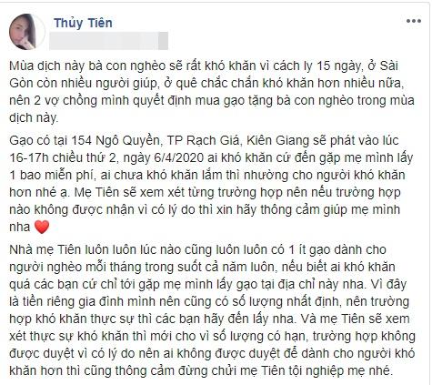 Thủy Tiên bênh vực Công Vinh khi ông xã bị mắng từ thiện xa xôi mà quên mất nơi sinh trưởng-1