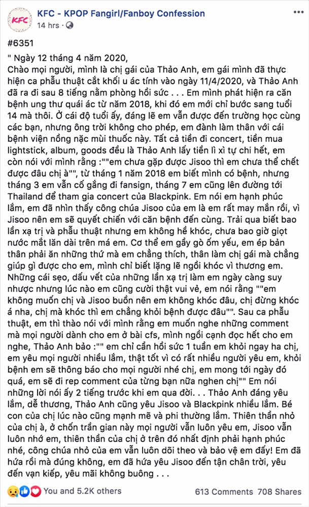 Fan Việt bị ung thư viết cho Jisoo BLACKPINK: Từ giã cõi đời ở tuổi 17 vẫn mang theo yêu thương tận cùng-4