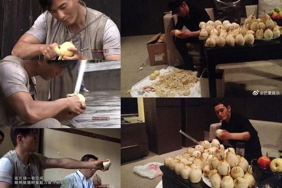 Huỳnh Hiểu Minh luyện gọt 2.000 quả lê cho 6 giây lên hình