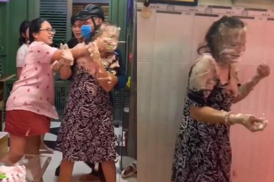 Phương Mỹ Chi gây tranh cãi dữ dội với hành động trét bánh kem lên mặt mẹ