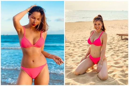 Màn 'đụng hàng' cực nóng sau dịch: Quế Vân - Minh Triệu đọ body với bikini hồng neon