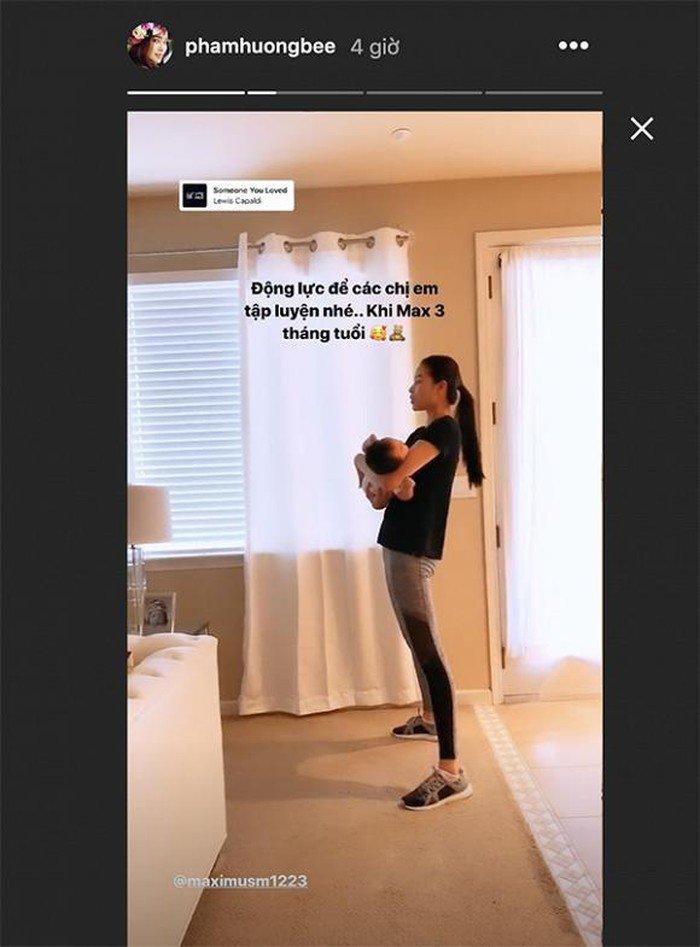 Bồng con trên tay Phạm Hương, Chúng Huyền Thanh vẫn vô tư luyện tập thể dục-1