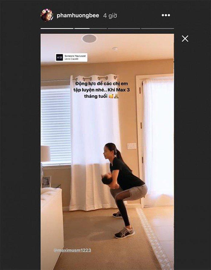 Bồng con trên tay Phạm Hương, Chúng Huyền Thanh vẫn vô tư luyện tập thể dục-2