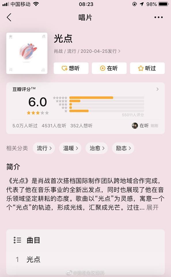 Chưa từng có trong lịch sử: Điểm số Douban bài hát mới của Tiêu Chiến từ 6.7 lên thẳng 10.0 tròn trĩnh-11