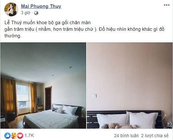 Hoa hậu Mai Phương Thúy lần đầu tiên khoe phòng ngủ, đáng chú ý là bộ chăn ga giá hơn 100 triệu đồng-1