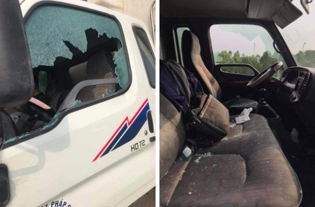 Thanh niên cầm gạch ném vỡ kính xe tải, tài xế bị rách cằm, còn đe dọa: Mày xuống đây, tao nhiều tiền án, tiền sự lắm rồi-2