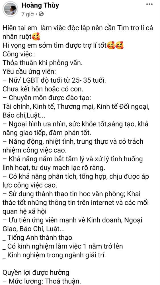 Thông báo tuyển trợ lý của Á hậu Hoàng Thùy gây tranh cãi vì tiêu chuẩn khắt khe như chọn CEO-2