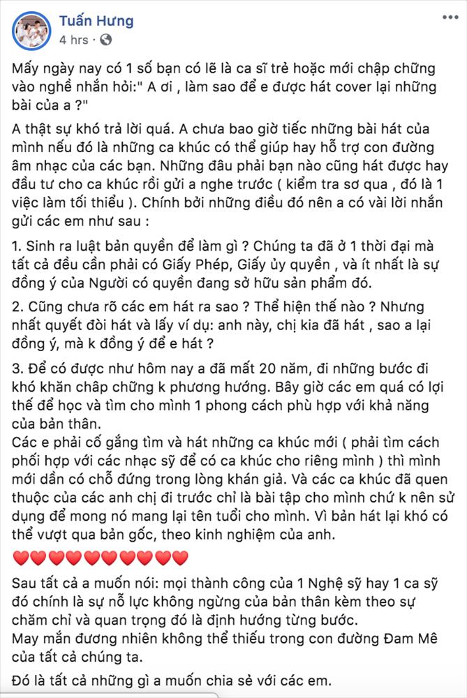 Tuấn Hưng lên tiếng việc nhiều ca sĩ trẻ xin cover hit cũ-1