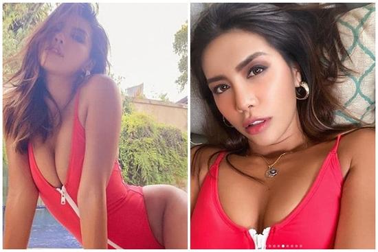 Minh Tú diện áo tắm, o ép vòng một như muốn trực trào ra ngoài