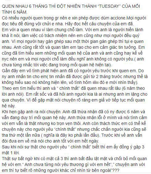 Đang yêu say đắm phát hiện mình là Tuesday của mối tình 6 năm nhưng đắng nhất là màn lật kèo của bạn trai-1