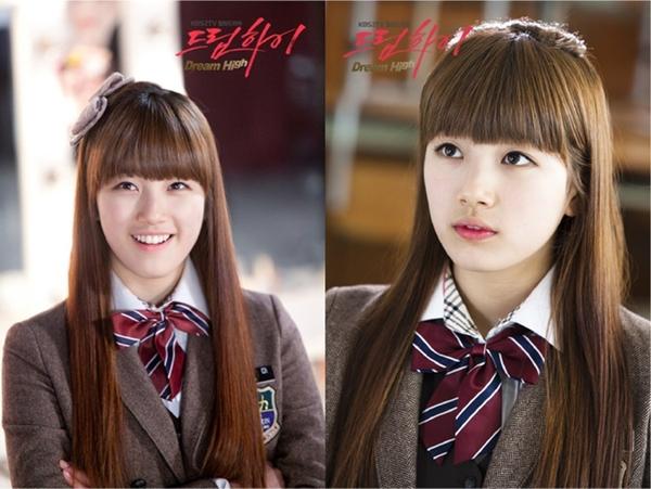 Suzy: Thành viên Miss A cũng mở đầu con đường trở thành diễn viên với phim âm nhạc Dream high. Trong phim, Suzy thủ vai Go Hye Mi, cô gái có ước mơ trở thành giọng hát nổi tiếng thế giới. Với nhan sắc trong veo, diễn xuất tiến bộ qua từng tập đã đưa nhân vật Go Hye Mi của nữ ca sĩ trở thành hiện tượng. Tên tuổi của “tình đầu quốc dân” tiếp tục lên như diều gặp gió qua các phim: Cửu gia thư, Yêu không kiểm soát, Khi nàng say giấc…