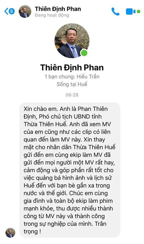 Niềm vui nối tiếp niềm vui, Hoà Minzy được Phó Chủ tịch UBND tỉnh Thừa Thiên Huế gửi lời cảm ơn khi đưa yếu tố lịch sử vào MV comeback-2