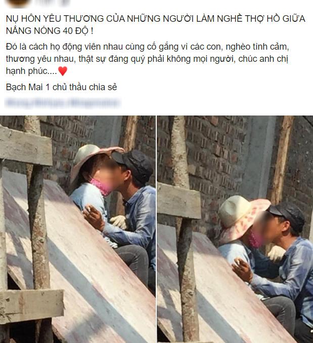 Nụ hôn gây bão của cặp đôi phụ hồ giữa thời tiết nắng như chảo lửa ở Hà Nội-1