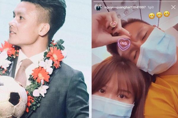 Huỳnh Anh rạng rỡ bên Quang Hải tại gala Quả bóng vàng 2019-10