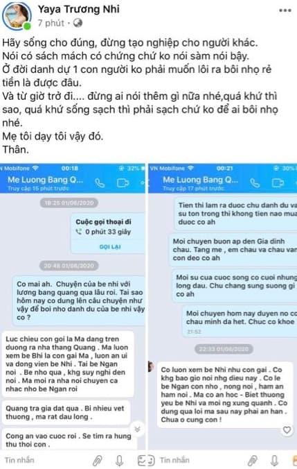 Bị đồn là chủ mưu đánh Lương Bằng Quang nhập viện, Yaya Trương Nhi trưng tin nhắn với mẹ tình cũ làm bằng chứng vô can-3