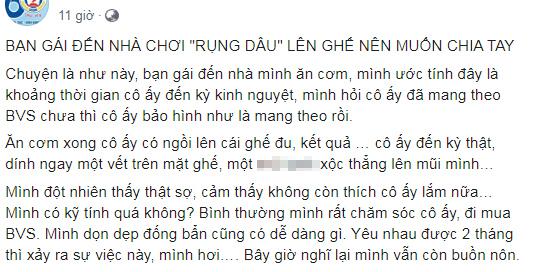 Bạn gái đến nhà chơi rụng dâu lên ghế khiến chàng trai buồn nôn, dân mạng tư vấn cực gắt-1