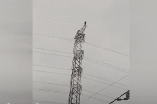 Clip: Người đàn ông đứng trên đỉnh cột điện cao thế rồi nhảy xuống ở TP.HCM