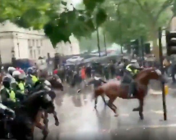 Nữ cảnh sát bị ngã văng khỏi ngựa trong cuộc biểu tình ở London-3