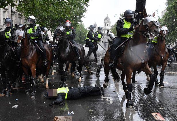 Nữ cảnh sát bị ngã văng khỏi ngựa trong cuộc biểu tình ở London-4