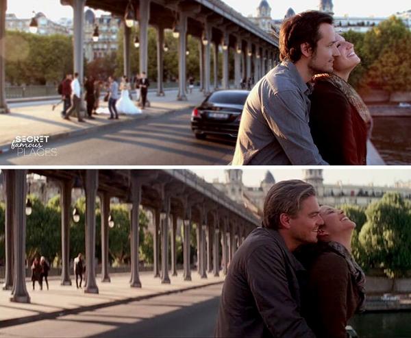 Tại Paris, cặp đôi bắt chước Leonardo DiCaprio và Marion Cotillard trong một cảnh từ bộ phim Inception.