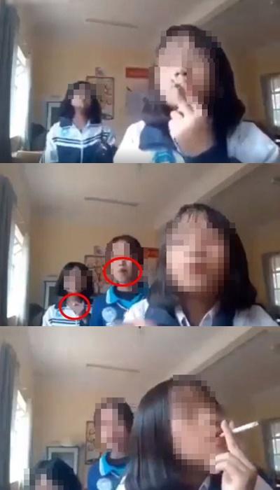 Nhóm nữ sinh cấp 2 quay clip phì phèo hút thuốc trong lớp, phụ huynh nào thấy cũng sốc nặng-1