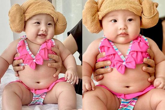 Cưng muốn xỉu ảnh cháu gái 3 tháng tuổi của Trấn Thành lần đầu được mẹ cho diện bikini