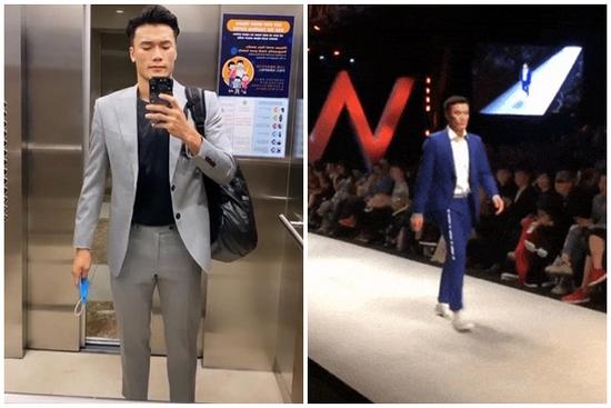 Bùi Tiến Dũng diện vest bảnh như chú rể, gợi nhớ đến pha catwalk như đi chợ