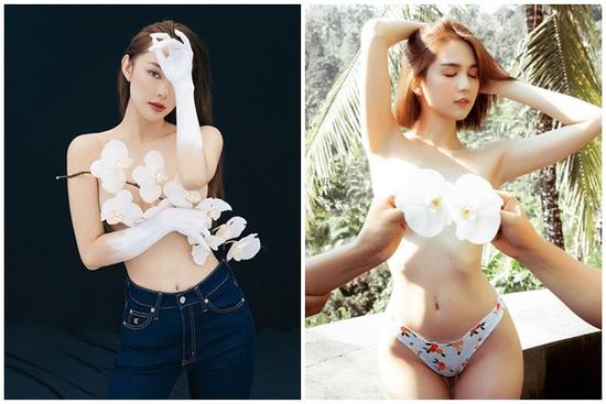 Chụp ảnh bán nude dùng hoa che ngực: Minh Hằng được khen - Ngọc Trinh bị mắng