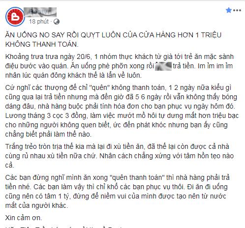 Nhóm thực khách quỵt 1 triệu tiền ăn ở nhà hàng sau khi đã no xôi chán chè-1