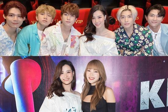 'Bà bầu' Đông Nhi được 5 trai đẹp làm vệ sĩ khi đến chung vui với Minh Hằng