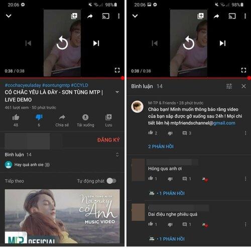 Thực hư công ty Sơn Tùng M-TP đánh bản quyền loạt clip đăng lại bản hát live Có chắc yêu là đây?-2