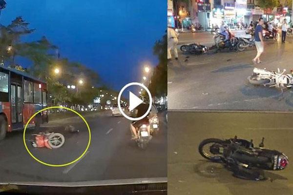 Clip: Kinh hoàng ô tô húc văng 7 xe máy dừng chờ đèn đỏ ở Long Biên-1