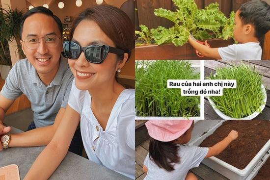 Nhóc tỳ nhà Hà Tăng vẫn giản dị theo mẹ trồng rau muống dù sống trong nhung lụa