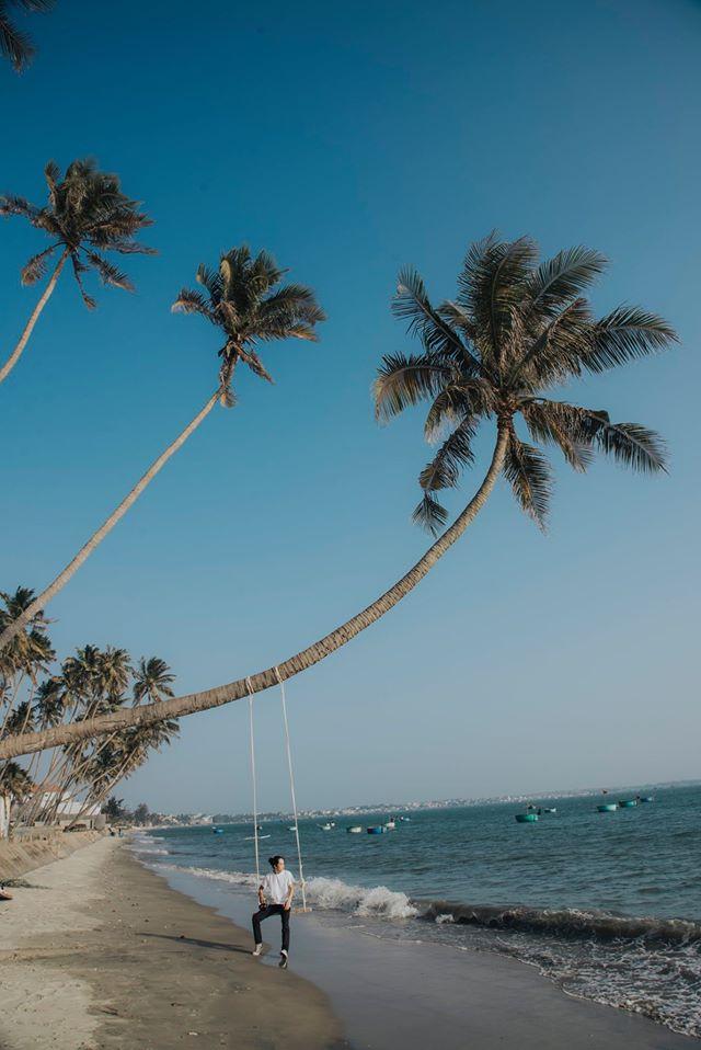 Truy lùng bằng được cây dừa có góc nghiêng thần thánh giữa biển xanh, mây trắng Phan Thiết-4