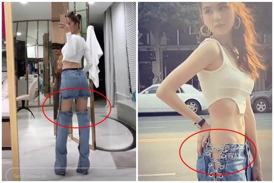 Chán hở trước, Ngọc Trinh lại diện mốt quần jeans hở toang hoác phía sau
