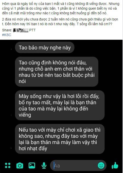 Bị trách sống lỗi vì không phúng viếng bố của người yêu bạn thân, thanh niên xin tư vấn-1