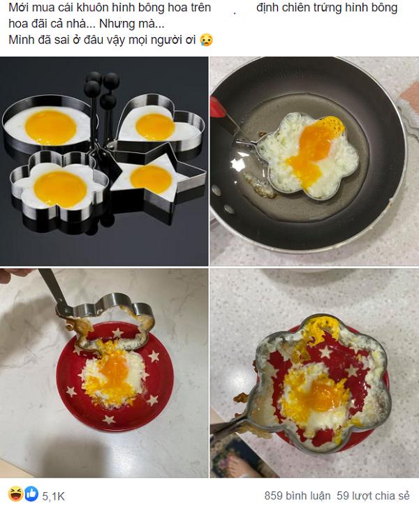 Hí hửng mua khuôn hình bông hoa về chiên trứng đãi cả nhà, cô gái chết lặng với mẻ ốp la đầu tiên-1