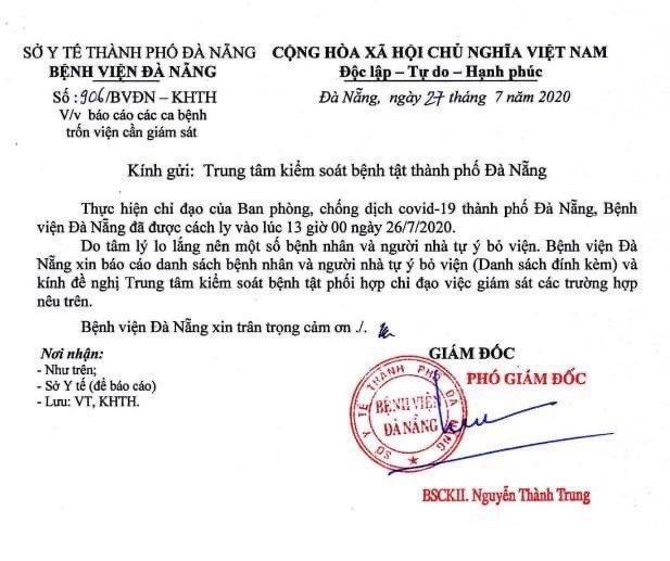 30 người tự ý bỏ trốn khỏi bệnh viện Đà Nẵng sau khi nhận lệnh cách ly-2