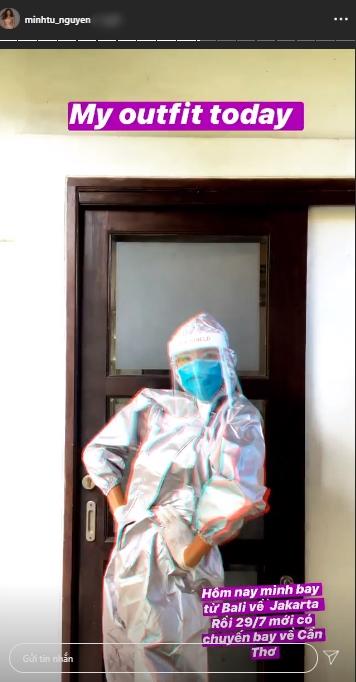 Minh Tú pose dáng với đồ bảo hộ trước khi trở về sau 4 tháng kẹt ở Bali vì Covid-19-1