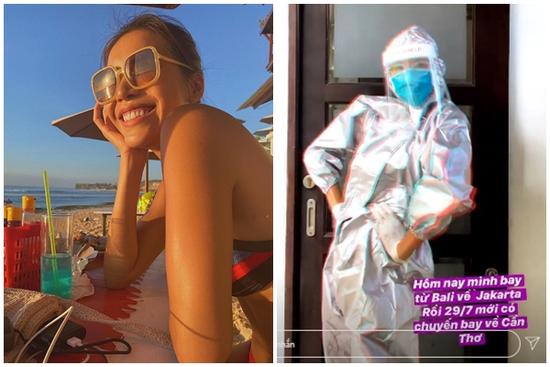 Minh Tú pose dáng với đồ bảo hộ trước khi trở về sau 4 tháng kẹt ở Bali vì Covid-19
