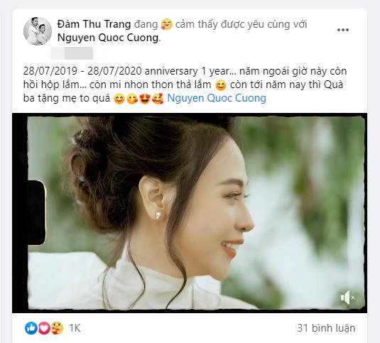 Kỷ niệm 1 năm ngày cưới, Đàm Thu Trang nhận quà to bự từ Cường Đô La-1