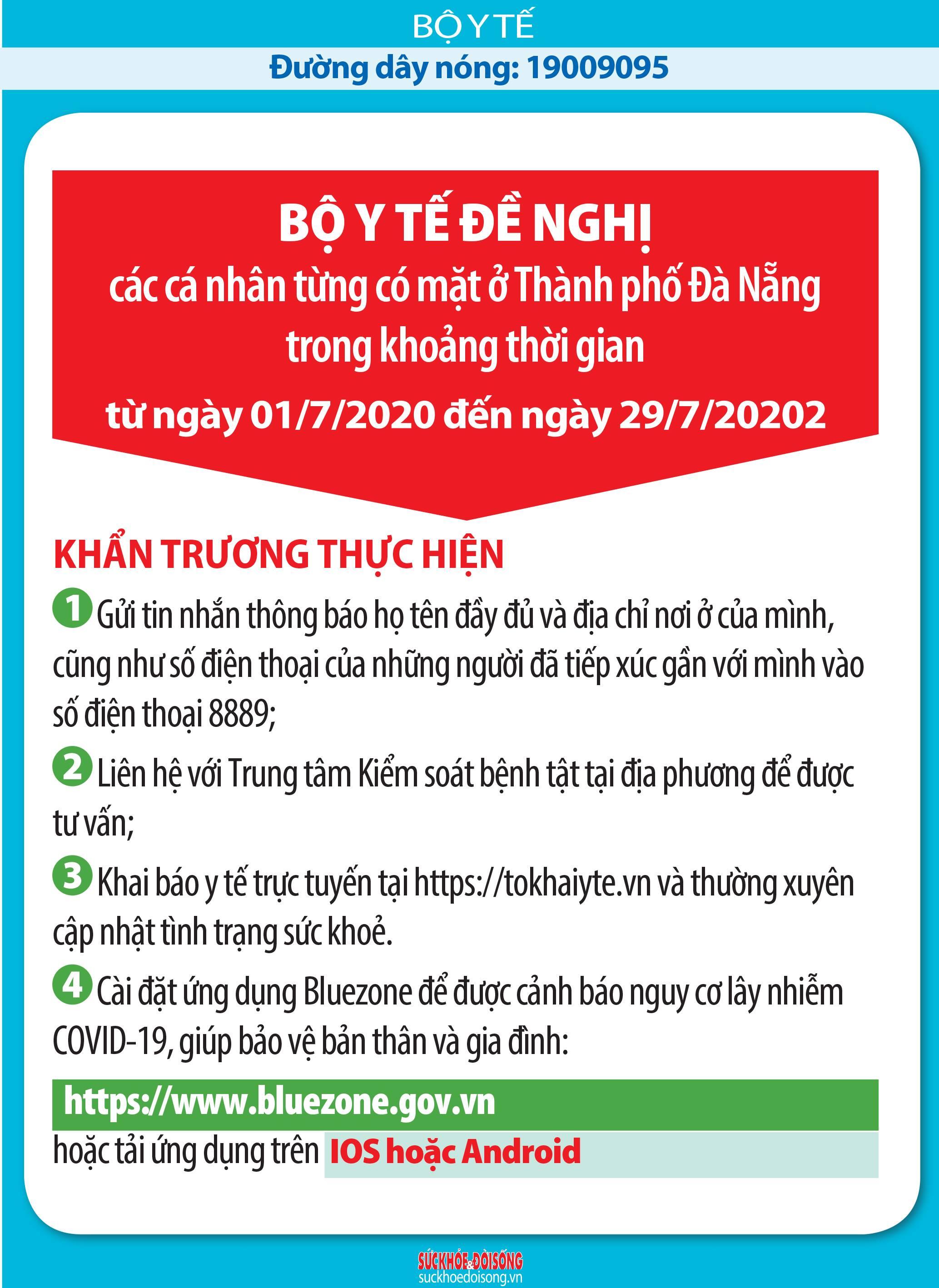 Bộ Y tế đề nghị: Những ai đã đến TP Đà Nẵng từ 1 - 29/7 cần nghiêm túc thực hiện-1