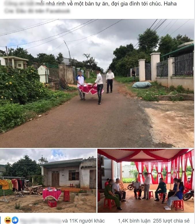 Đám cưới sáng tạo mùa Covid-19, mỗi nhà khiêng một mâm cỗ về ăn tránh tụ tập-1