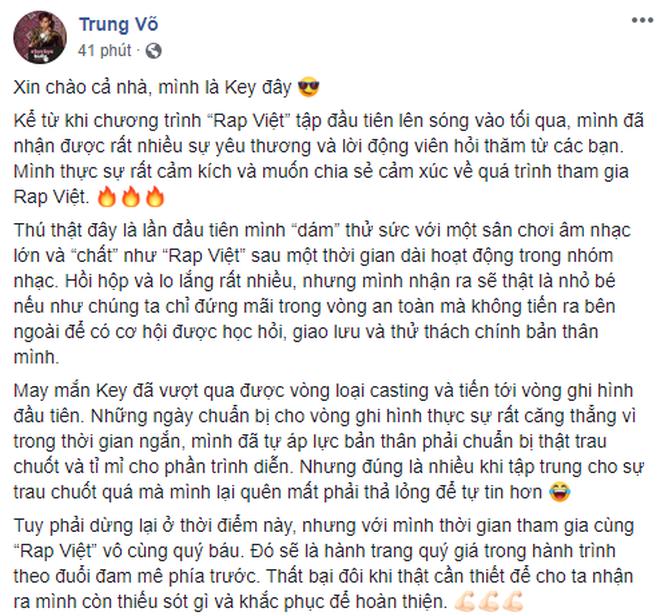 Key (MONSTAR) lần đầu lên tiếng sau khi bị loại ngay từ vòng 1 của Rap Việt, hoá ra có người xúi đi thi mà công ty quản lý không hề hay biết-1