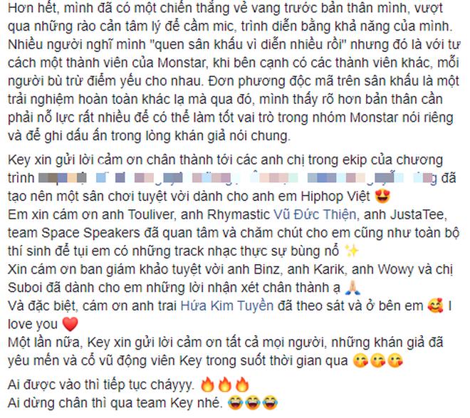Key (MONSTAR) lần đầu lên tiếng sau khi bị loại ngay từ vòng 1 của Rap Việt, hoá ra có người xúi đi thi mà công ty quản lý không hề hay biết-2