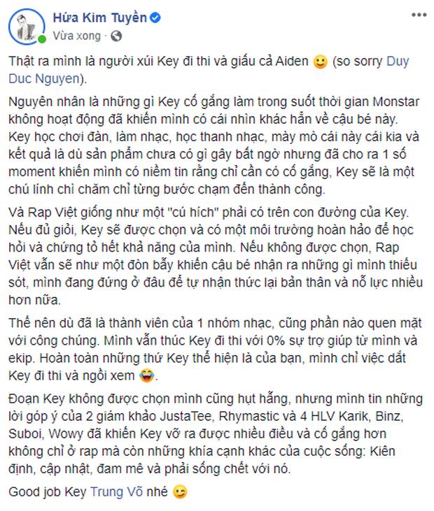 Key (MONSTAR) lần đầu lên tiếng sau khi bị loại ngay từ vòng 1 của Rap Việt, hoá ra có người xúi đi thi mà công ty quản lý không hề hay biết-5